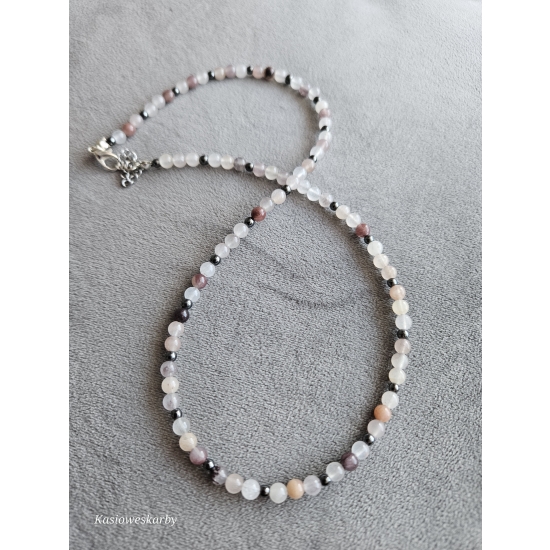 Naszyjnik z kamieni kwarc lawendowy i hematyt